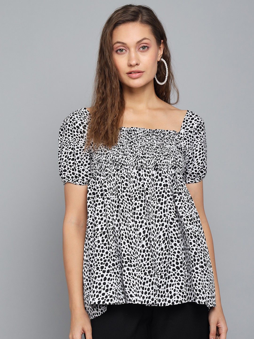 

CULPI Women Animal Printed Empire Top, Black