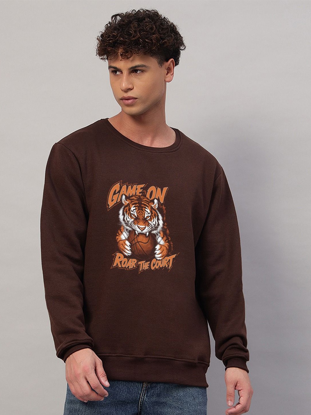 

Juxar Men Wear Full Sleeve Round Neck Cotton Fabric Printed Sweatshirt, Brown