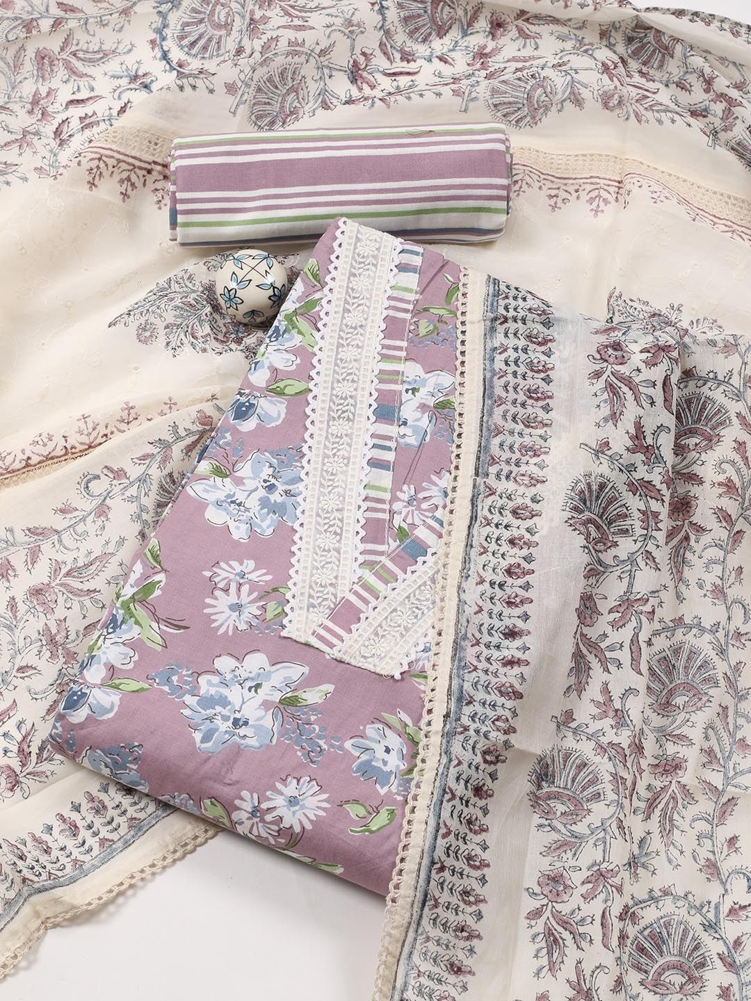 

Meena Bazaar Printed Unstitched Dress Material, Mauve