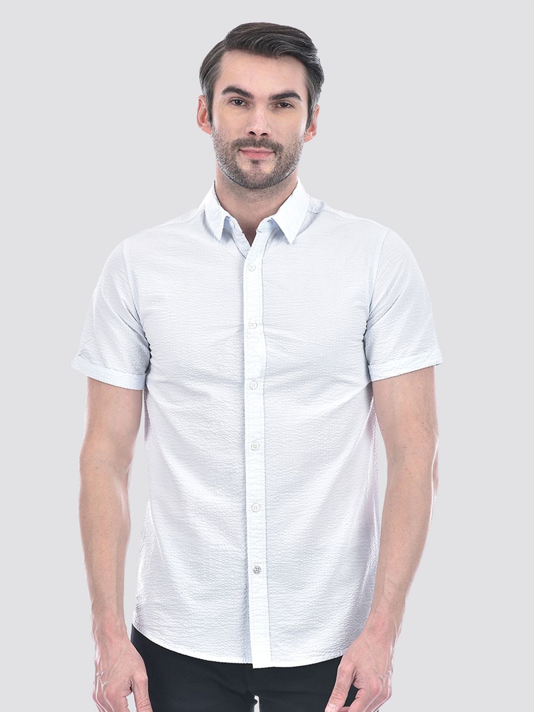 

Jack & Jones Men Slim Fit Spread Collar Textured Cotton Casual Shirt, White