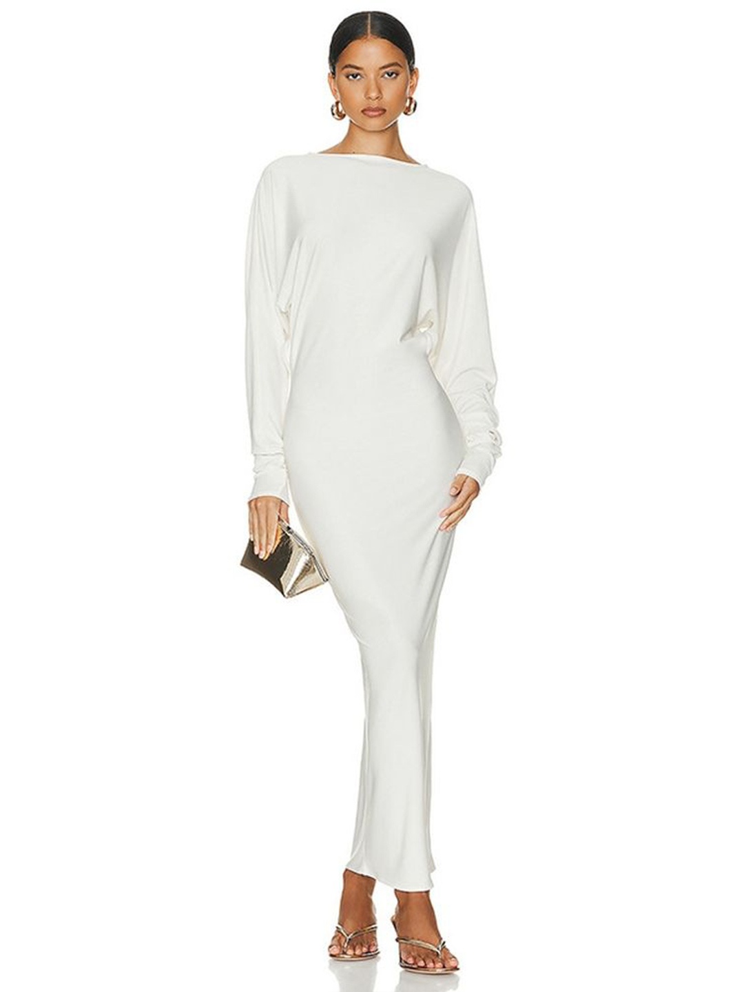 

LULU & SKY Women Boat Neck Backless Maxi Dress, White