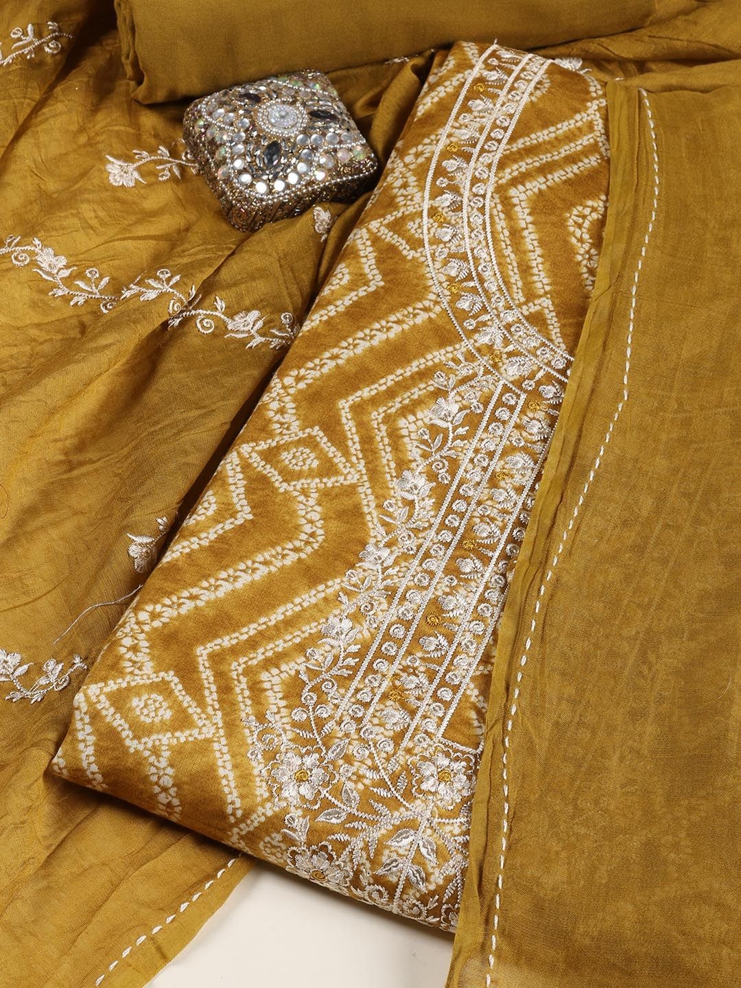 

Meena Bazaar Printed Unstitched Dress Material, Mustard