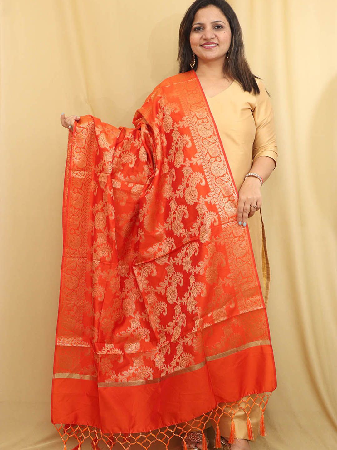 

Luxurionworld Ethnic Motifs Woven Design Dupatta, Orange