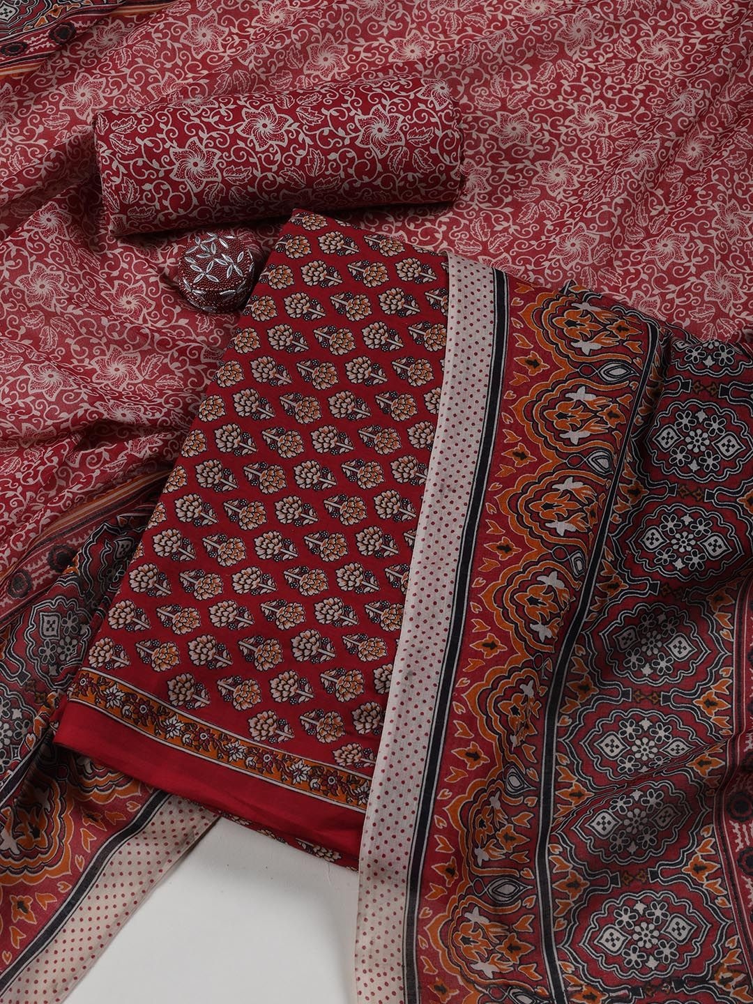 

Meena Bazaar Printed Unstitched Dress Material, Maroon