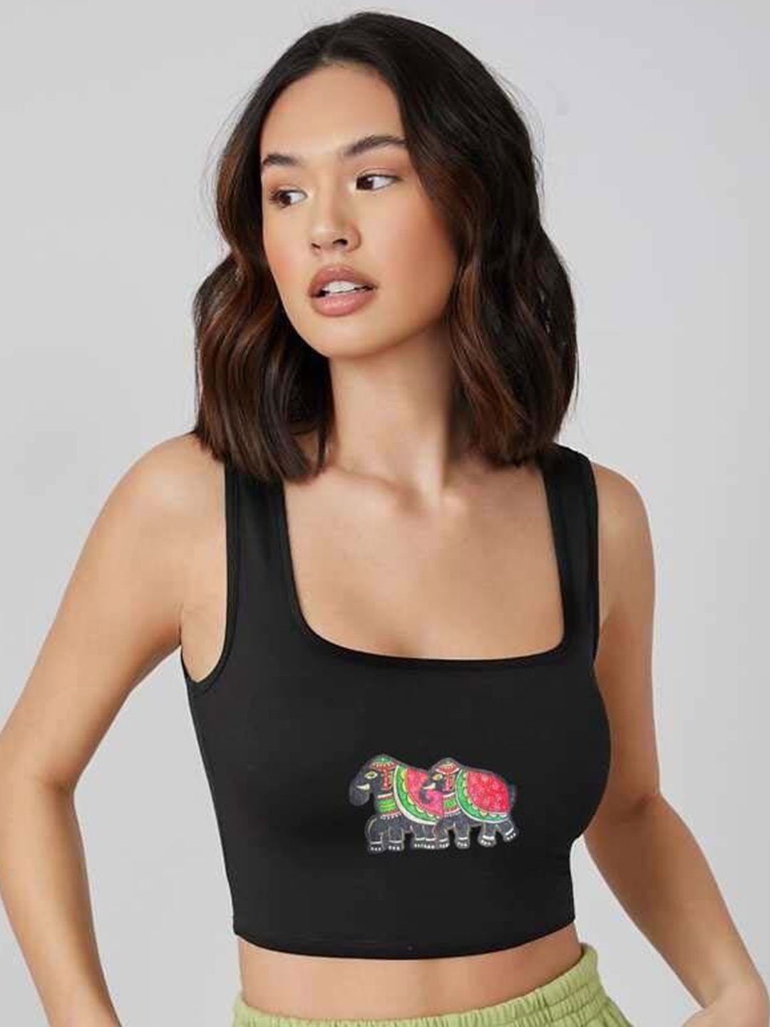 

sollobell Print Cotton Crop Top, Black