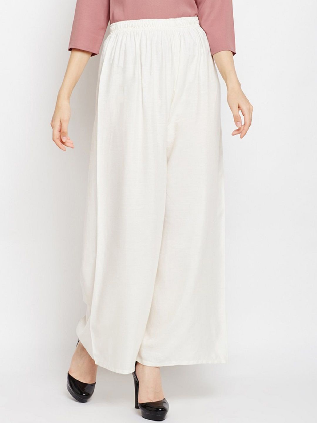 

GO GAZAB Women Wide Leg Palazzos, White
