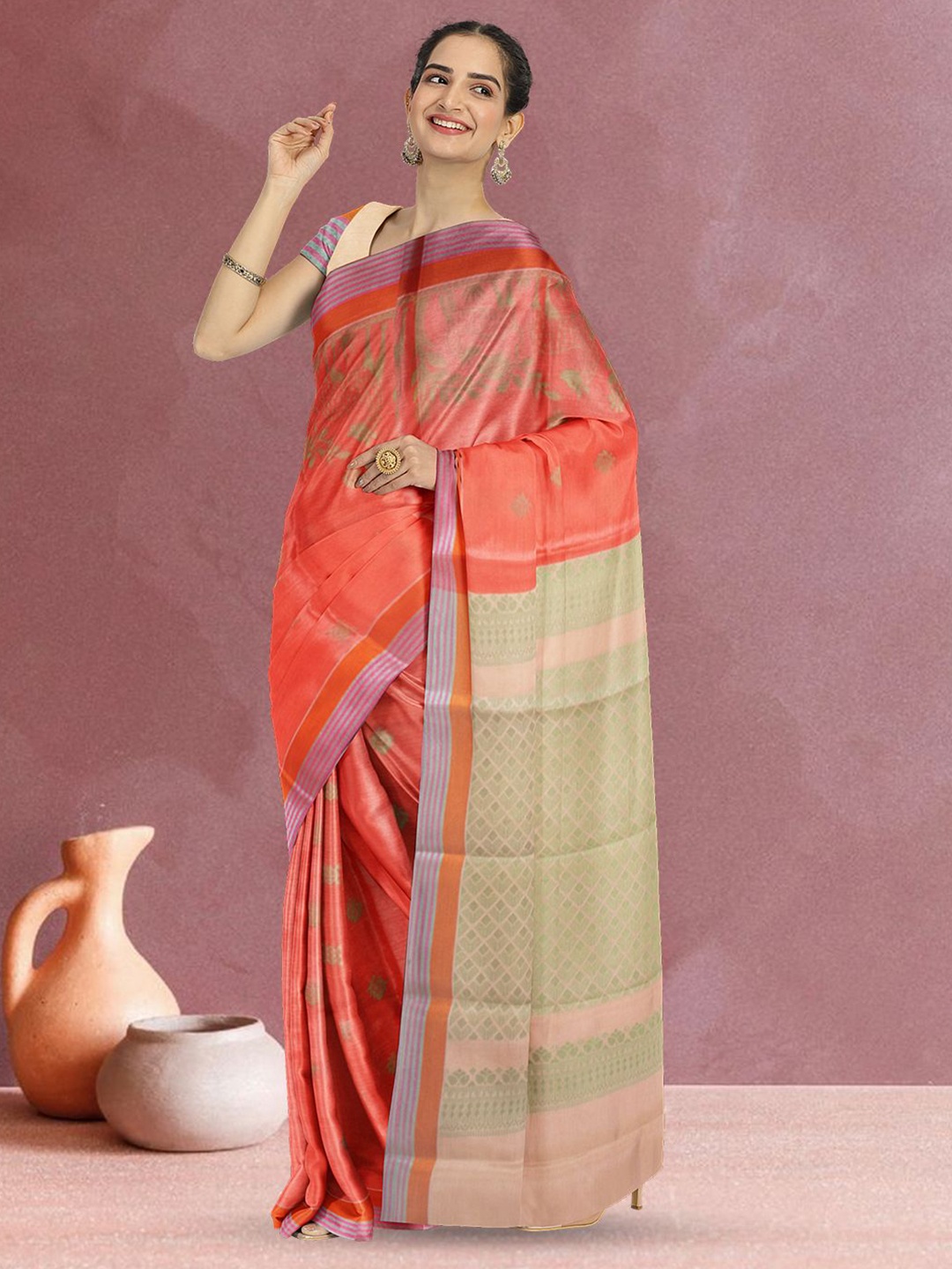 

Avishya Ethnic Motifs Woven Design Saree, Peach