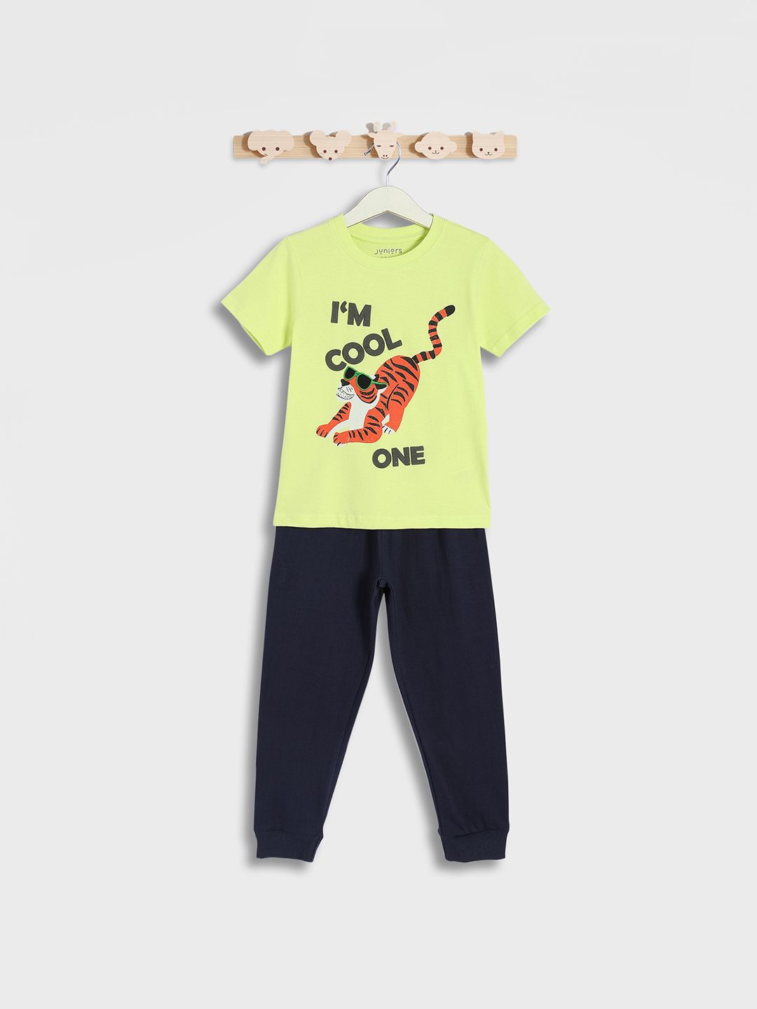 

Juniors by Babyshop Boys Printed Round Neck Pure Cotton T-Shirt With Joggers, Green