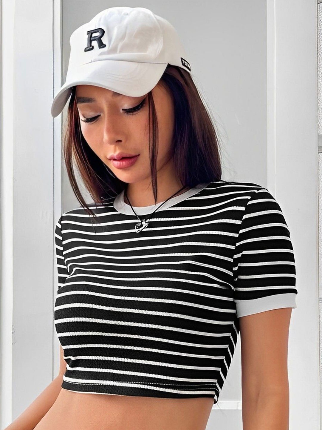 

sollobell Striped Cotton Tank Crop Top, Black