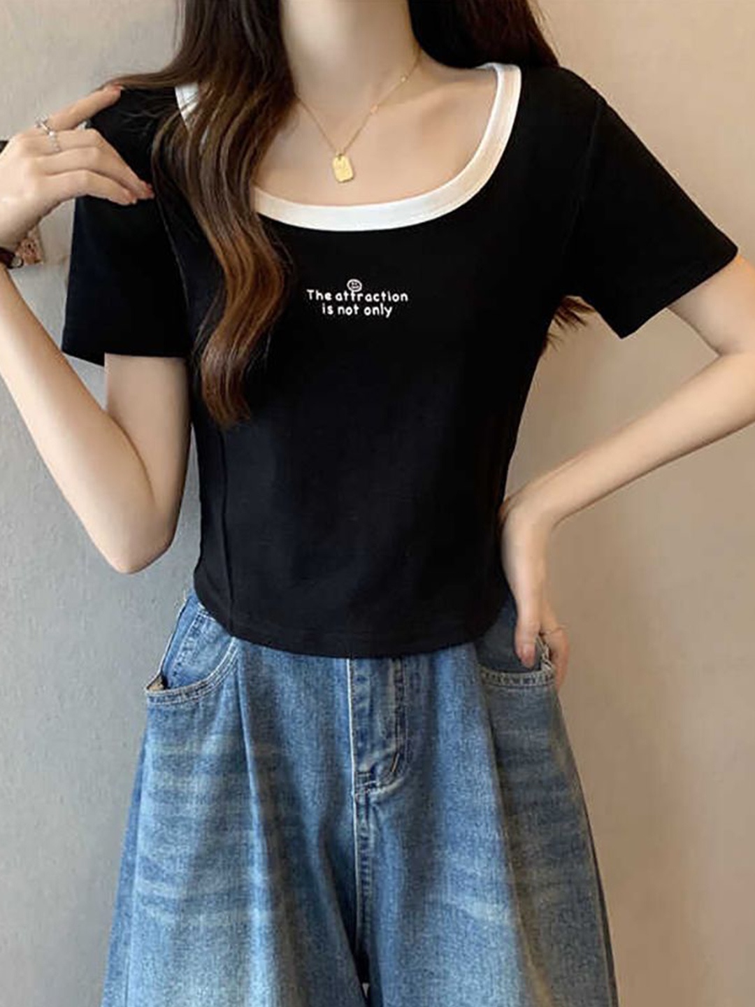 

StyleCast x Revolte Women Typography Printed Scoop Neck Tshirts, Black