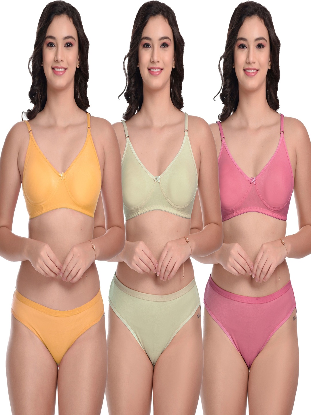 

MiEstilo Pack of 3 Full Coverage Padded Lingerie Set, Yellow