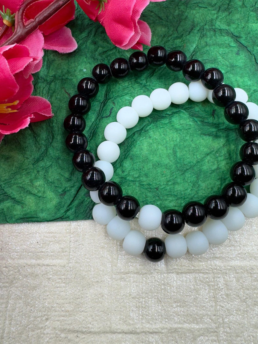 

AKLINA Set Of 2 Beaded Ceramic Elasticated Bracelet, Black