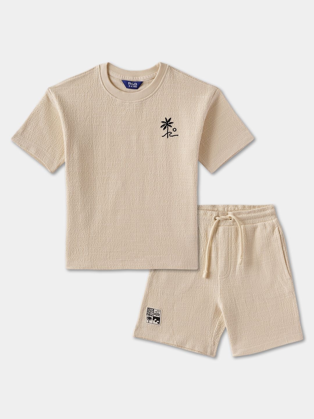 

R&B Boys Round Neck Pure Cotton T-Shirt And Shorts, Beige