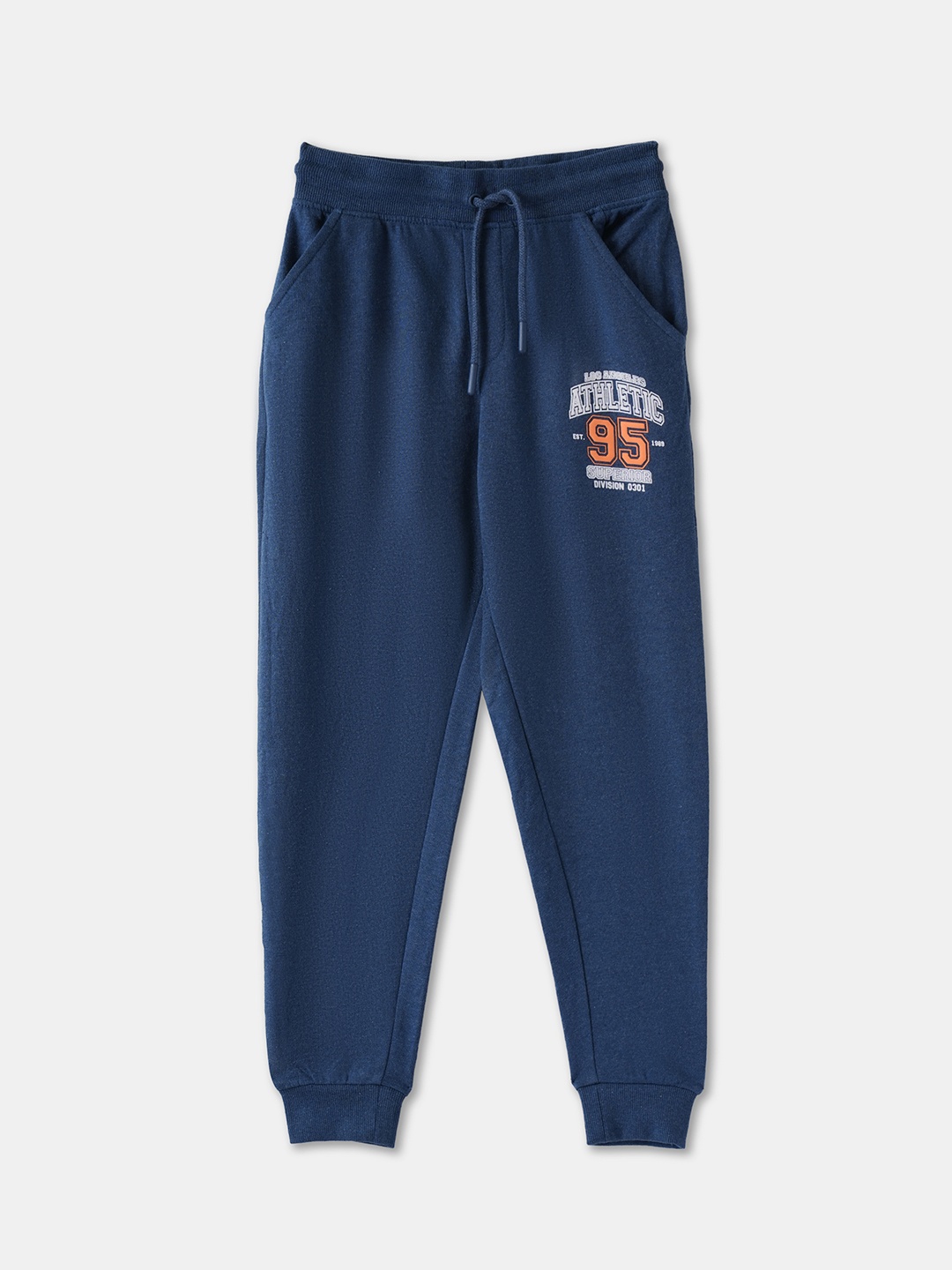 

R&B Boys Printed Regular Fit Mid Rise Joggers Track Pants, Blue