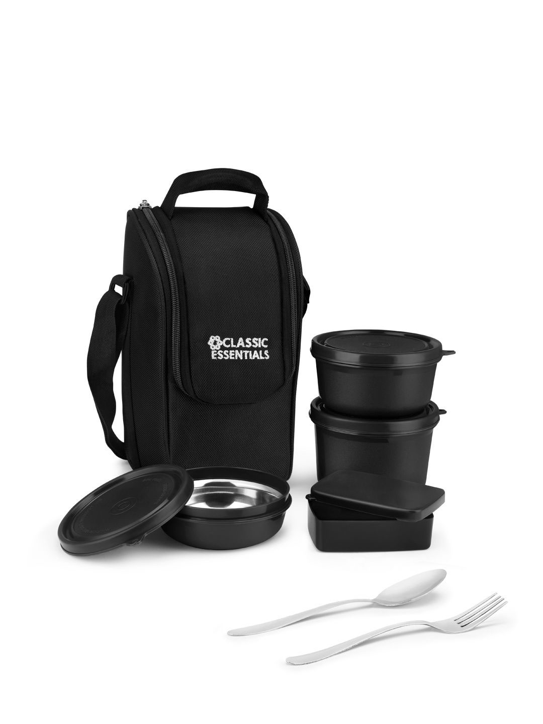 

Classic Essentials Black Stainless Steel 1 Pickle Box & 3 Containers Lunch Box