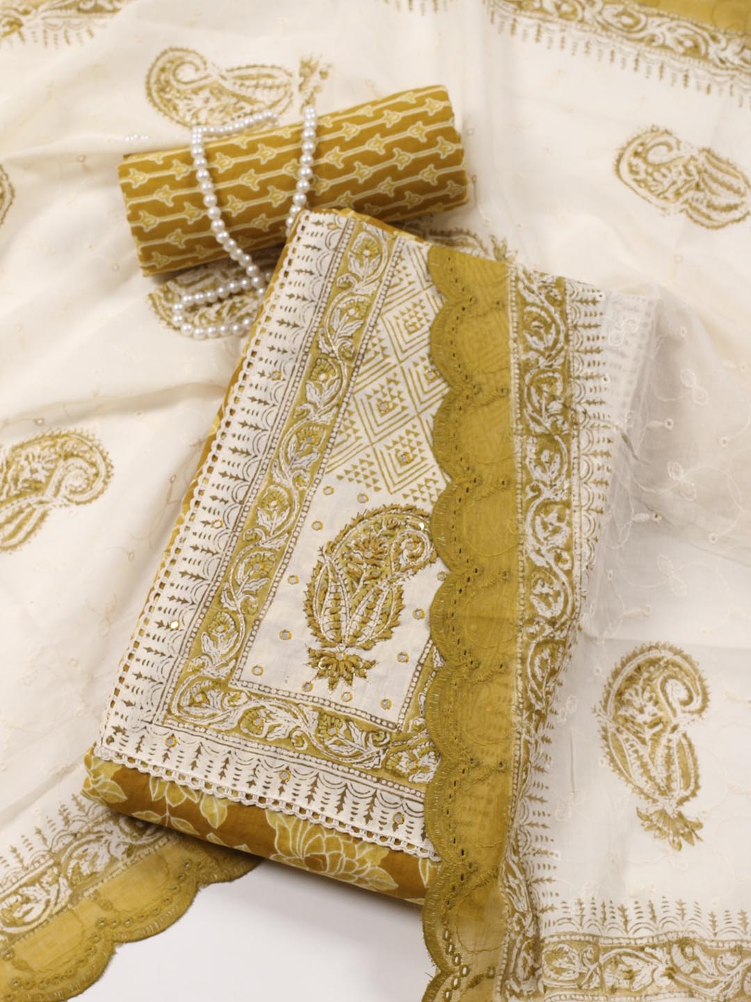 

Meena Bazaar Printed Unstitched Dress Material, Mustard