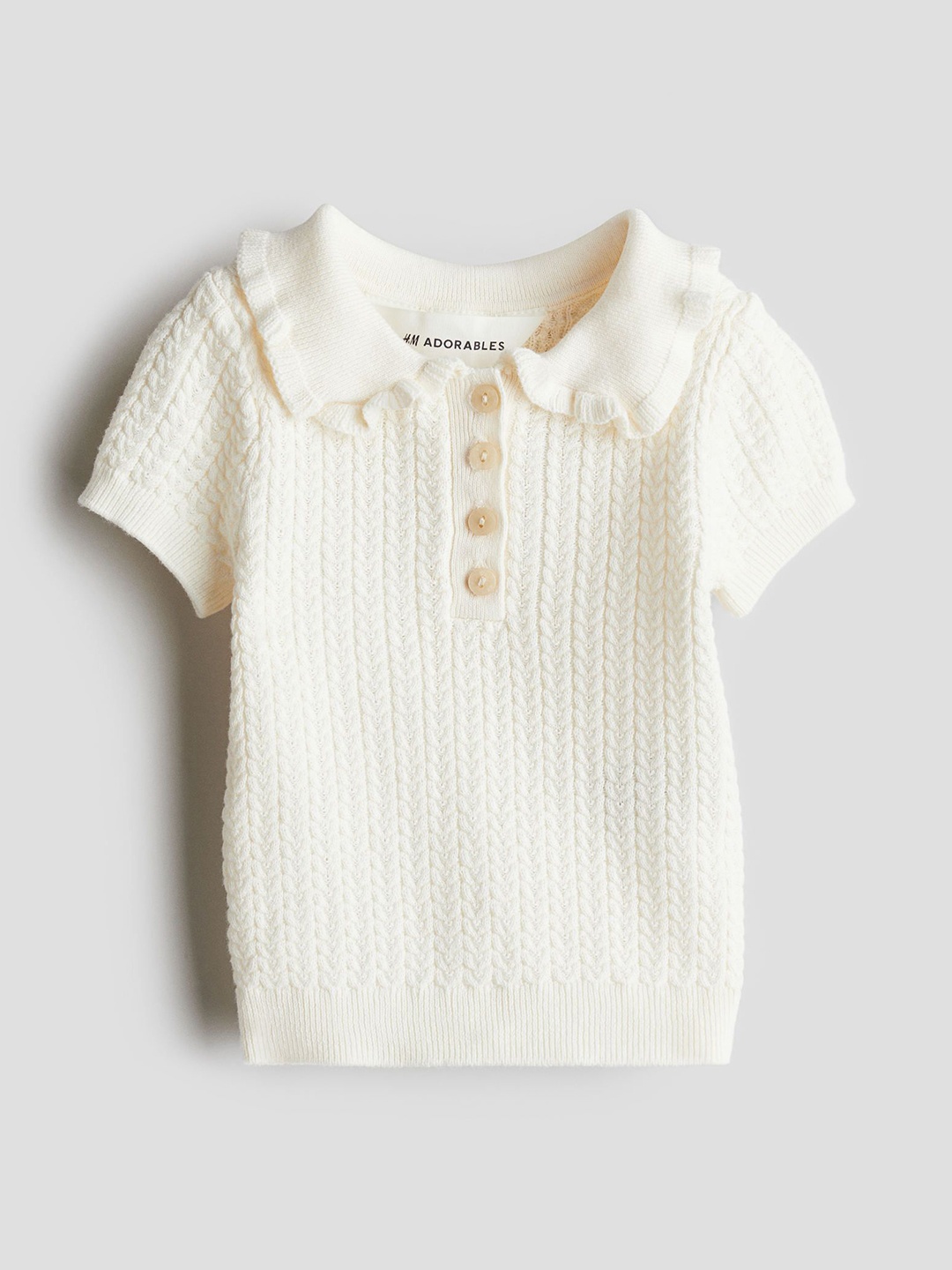 

H&M Girls Cable-Knit Cotton Top, White