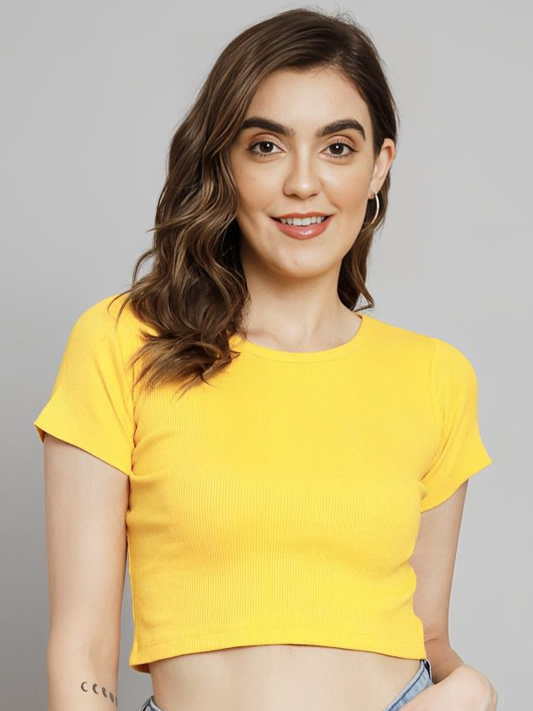 

sollobell Women Cotton Tank Crop Top, Yellow