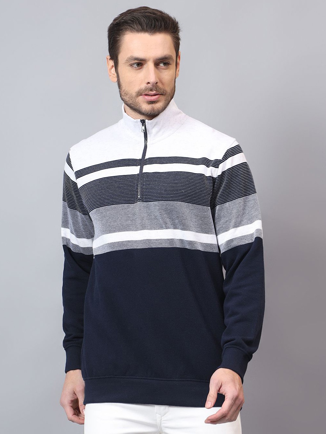 

Cantabil Men Striped Sweatshirt, Navy blue