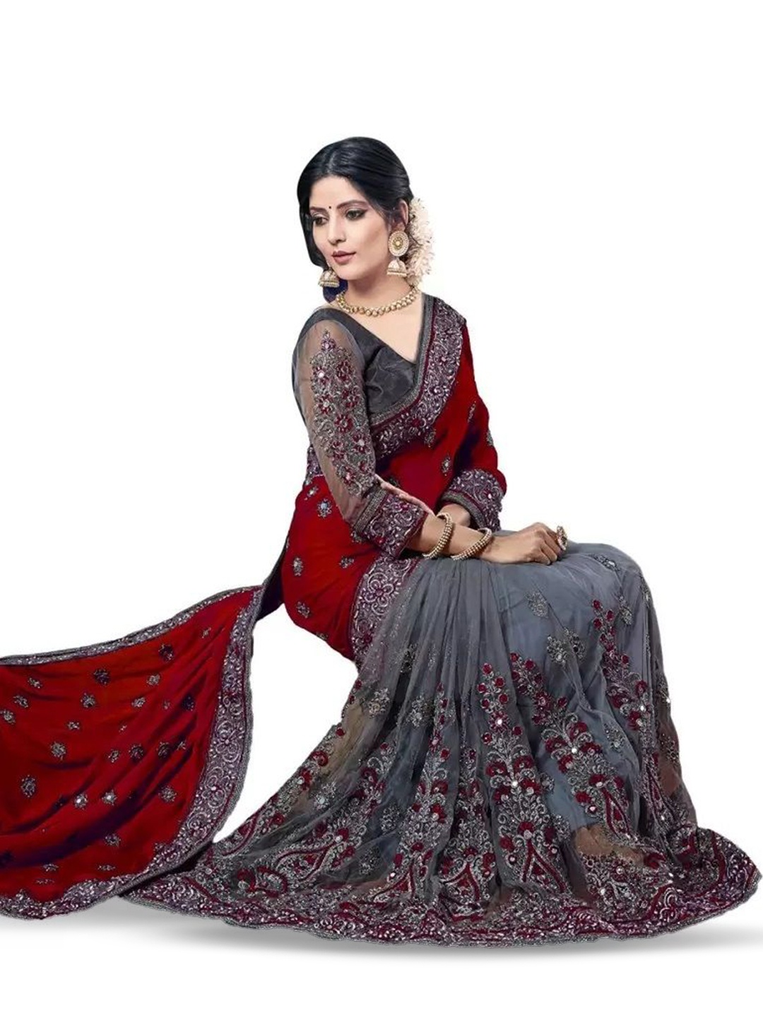 

Aika Embellished Embroidered Saree, Maroon