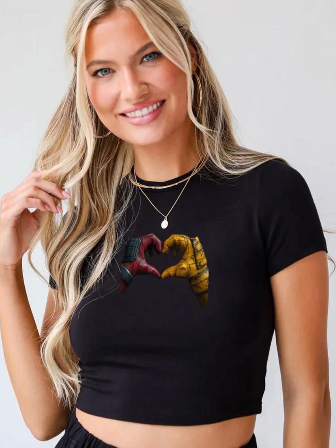 

sollobell Women Printed Cotton Crop Top, Black
