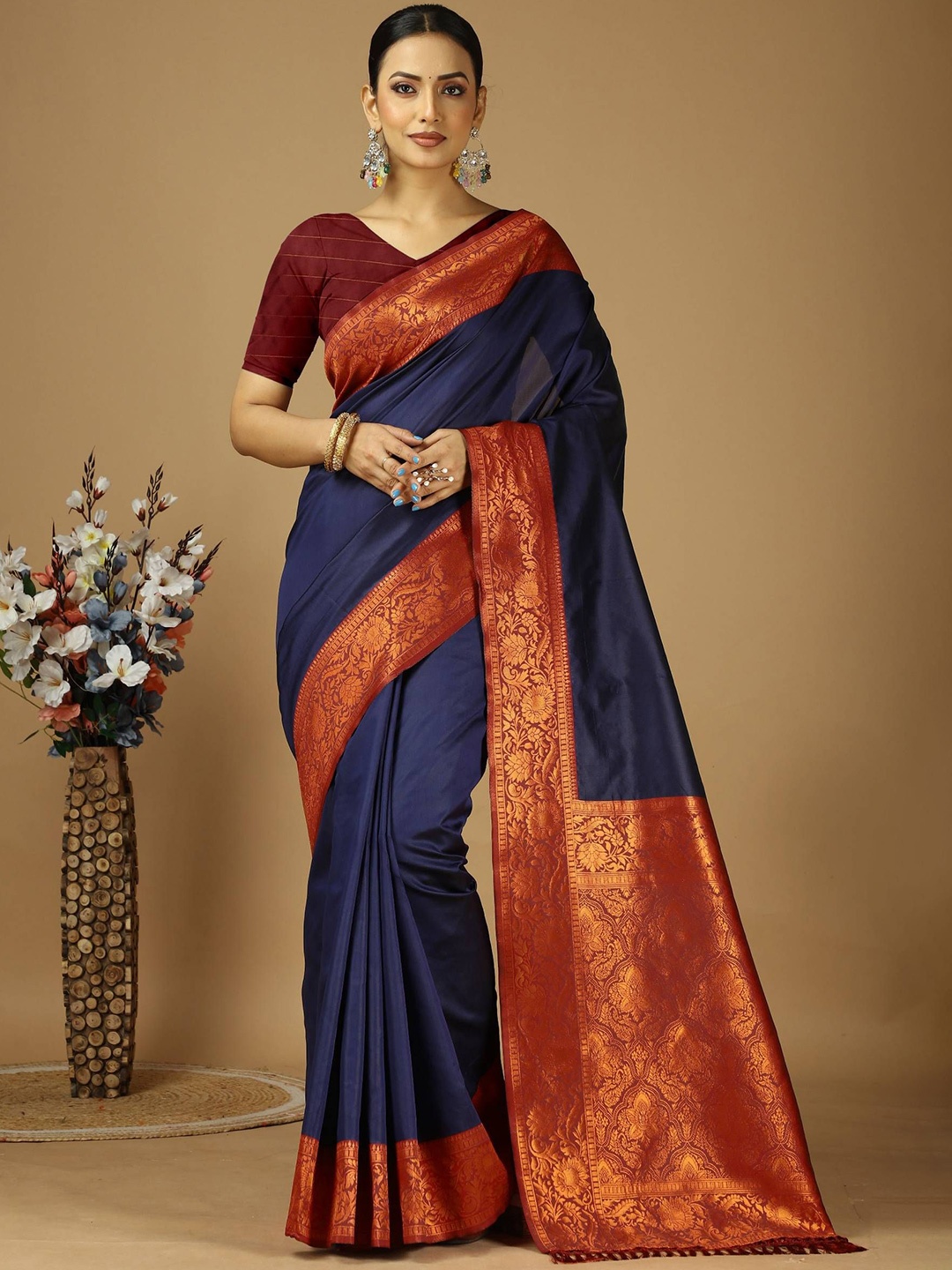 

HI FI NX Ethnic Motifs Kanjeevaram Saree, Blue