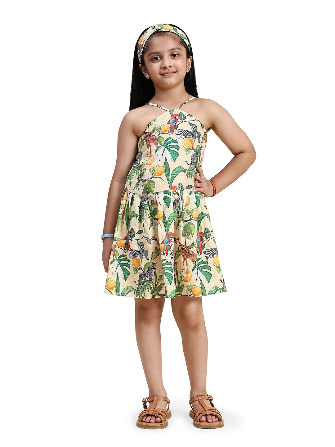 

Funny Bones Clothings Girls Printed A-Line Dress, Cream