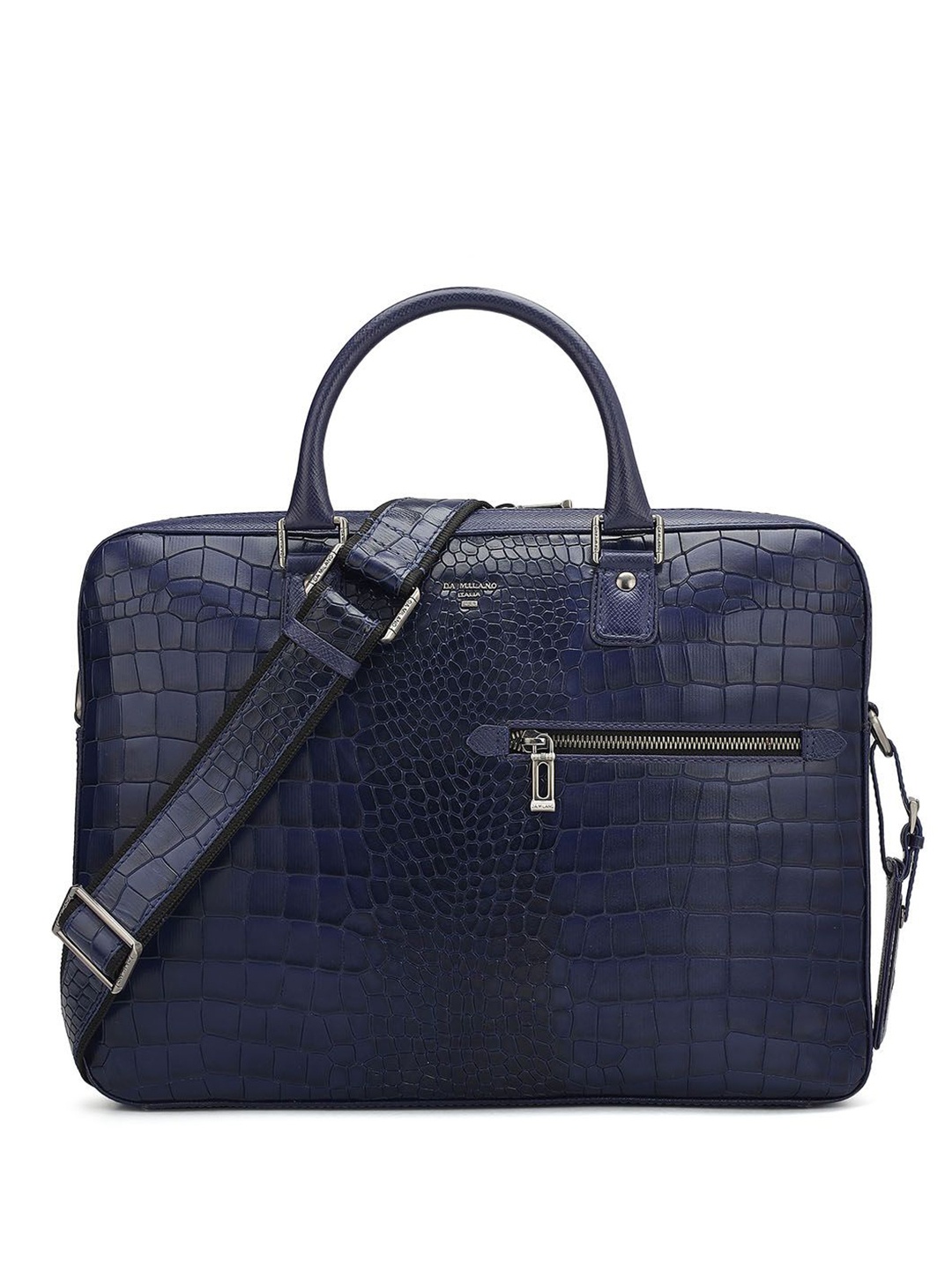 

Da Milano Men Textured Leather Laptop Bag, Blue