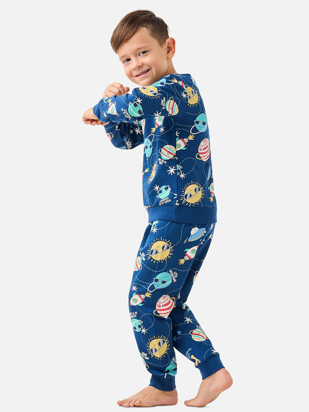 

Juniors by Babyshop Boys Printed Pure Cotton T-Shirt With Pyjama, Blue