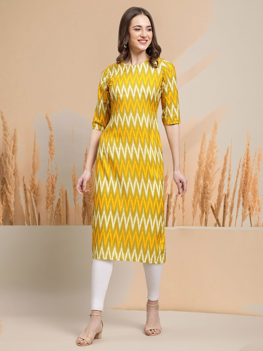 

7Threads Selection Of 5 Chevron Printed Straight Kurtas, Cream