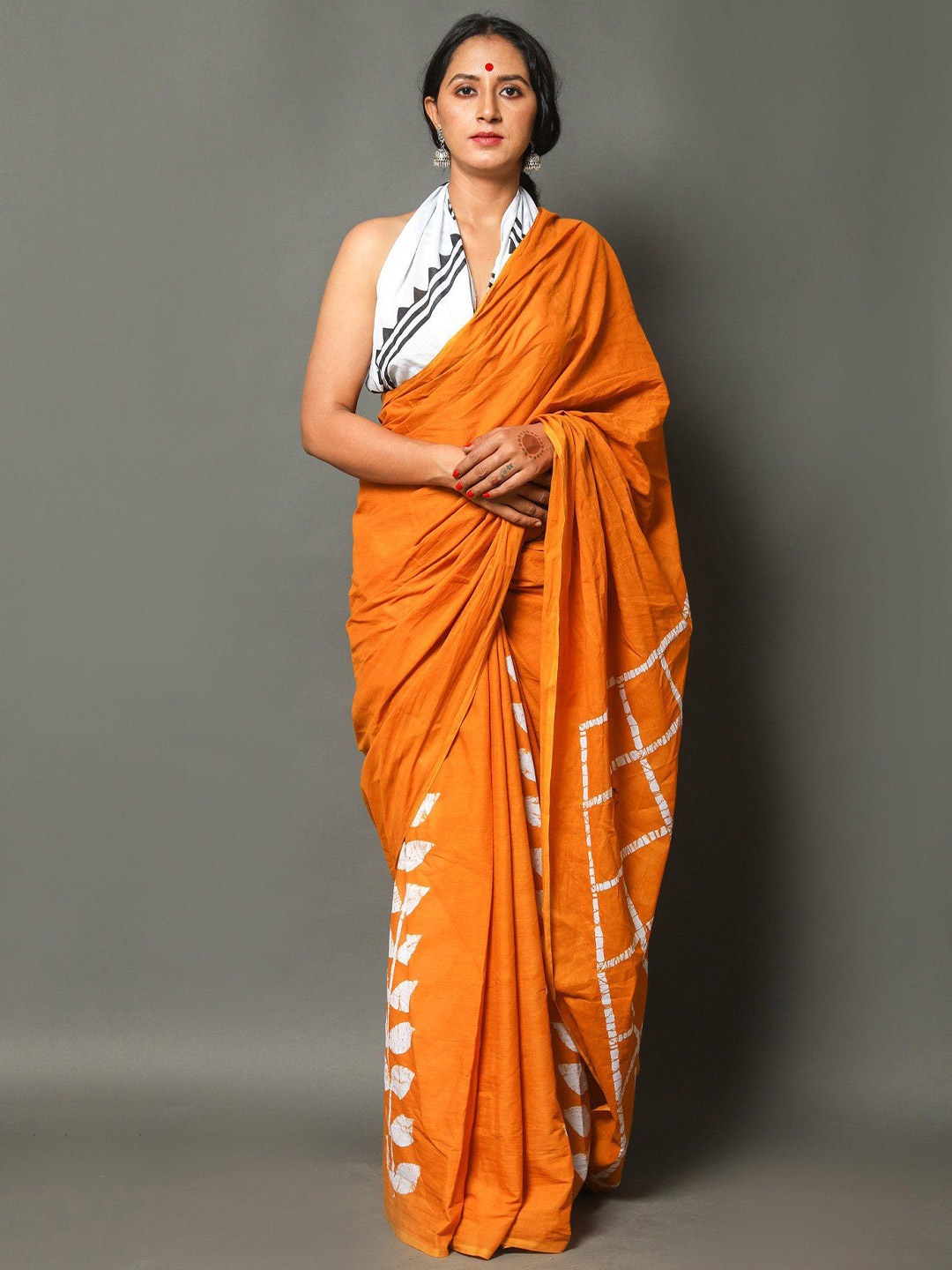 

Craft Musium Pure Cotton Bagru Saree, Mustard