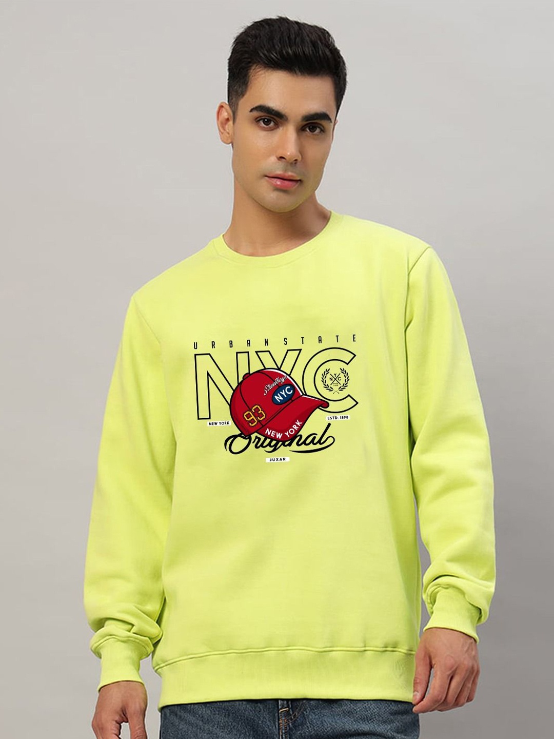 

Juxar Men's wear Full Sleeve Round Neck Cotton Fabric Printed Sweatshirt, Lime green