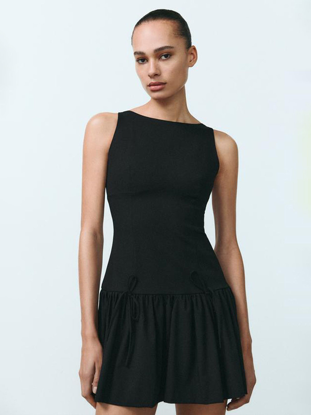 

LULU & SKY Women Drop Waist Mini Dress with Flounce Hemline, Black