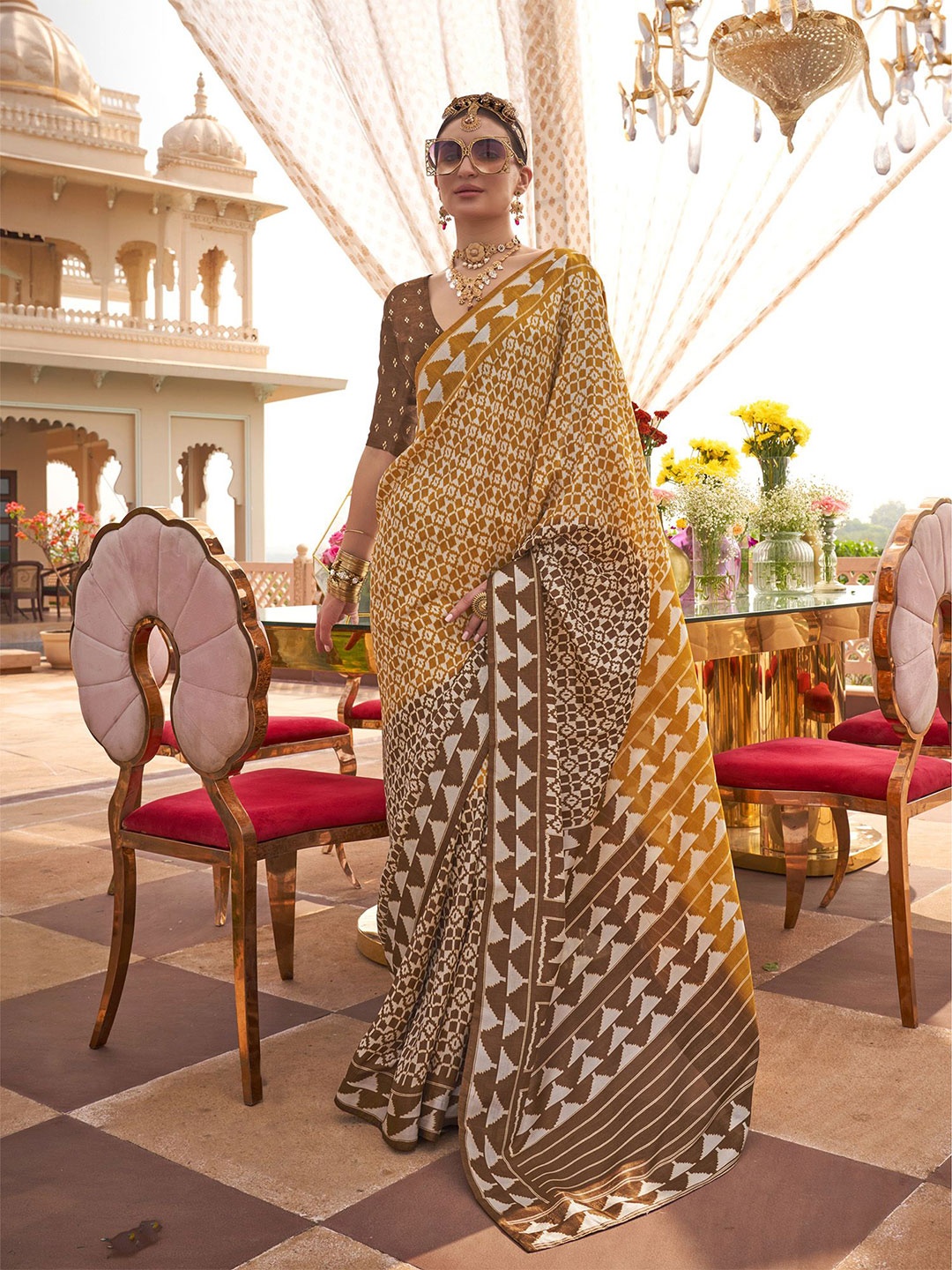 

elora Printed Saree, Yellow