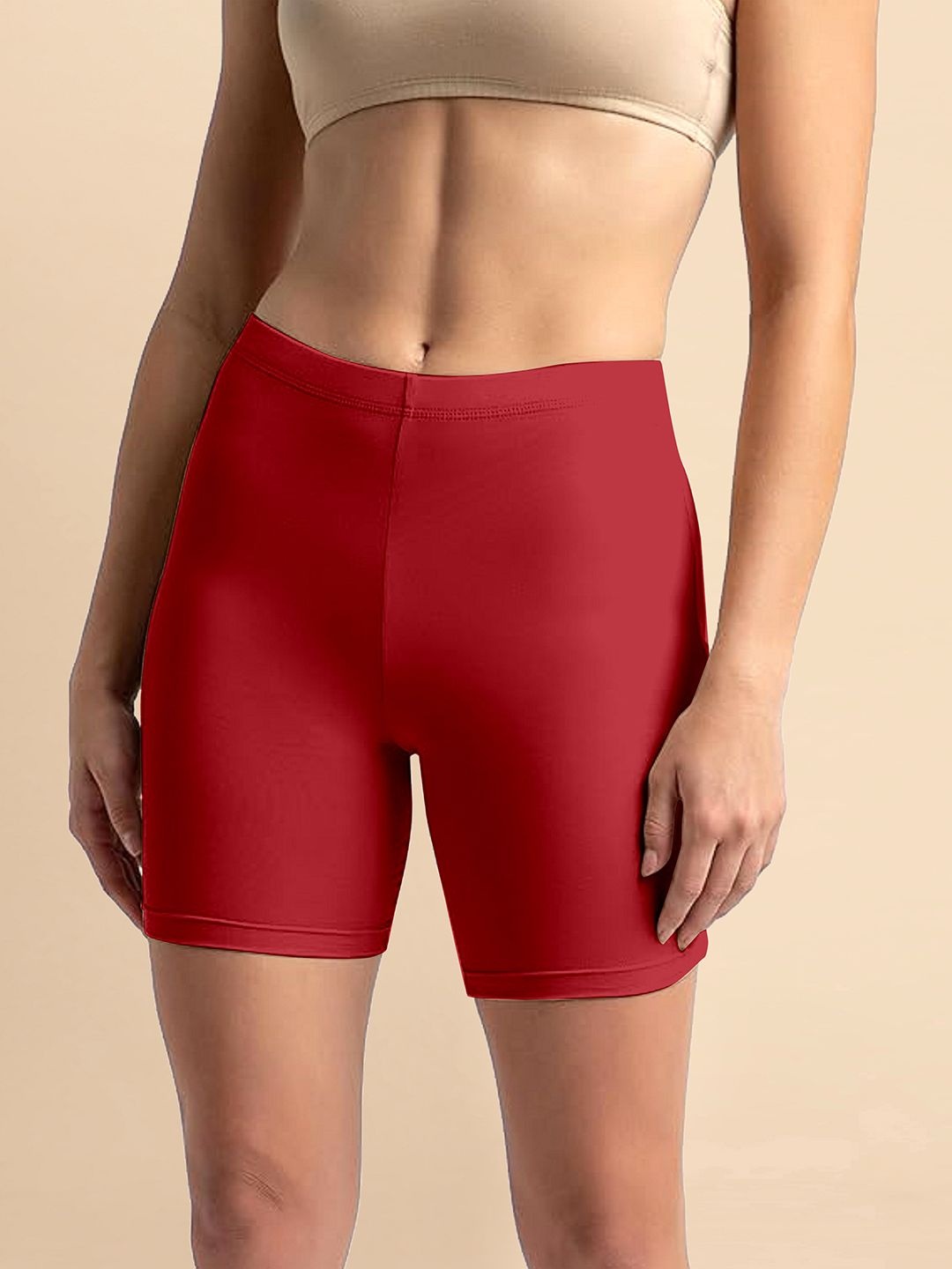 

Trendmalls Women Skinny Fit Training or Gym Cotton Sports Shorts, Red