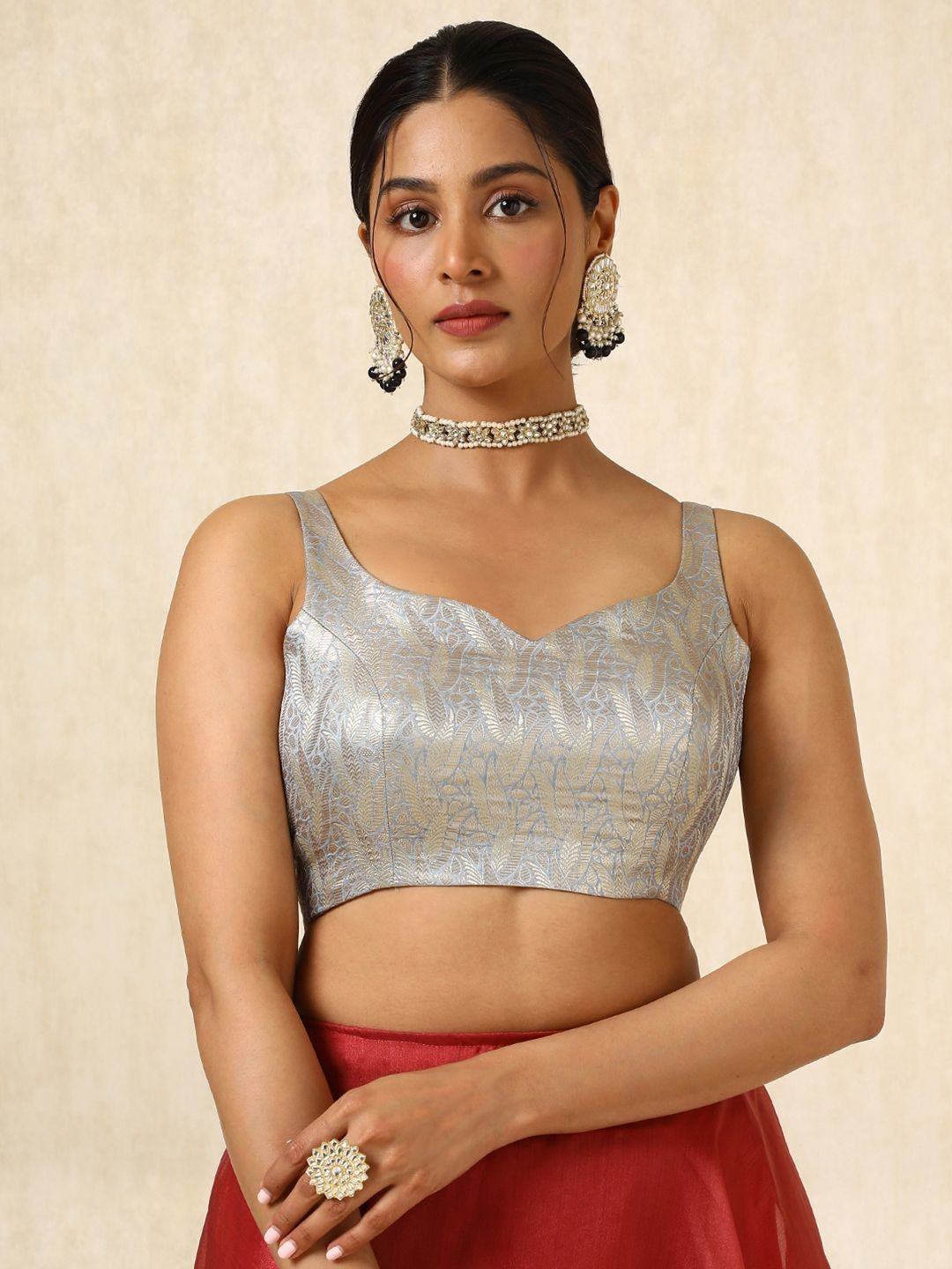 

Soch Zari Woven Padded Blouse, Grey