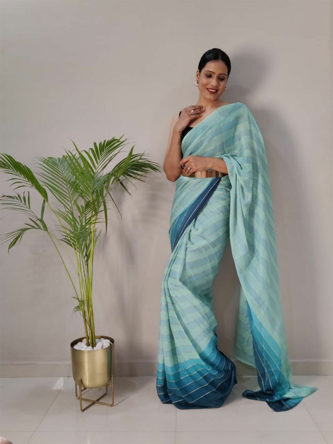 

Upalksh Striped Saree, Blue