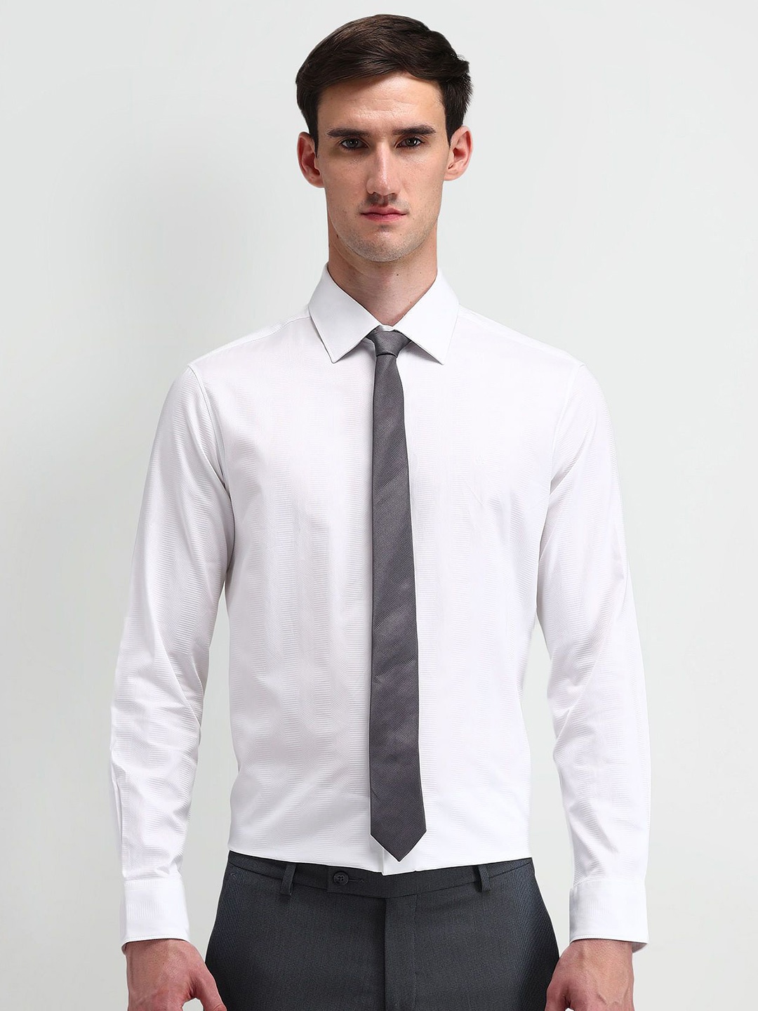 

Arrow Men Classic Slim Fit Spread Collar Textured Cotton Formal Shirt, White