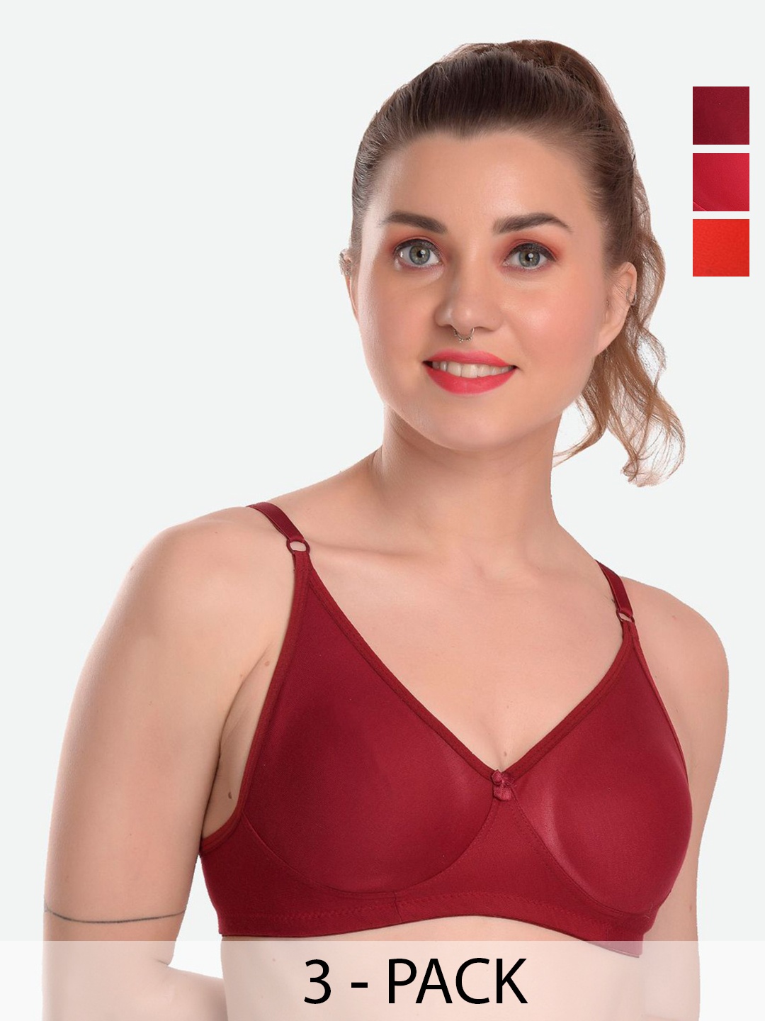 

MiEstilo Pack of 3 Full Coverage Bra, Red