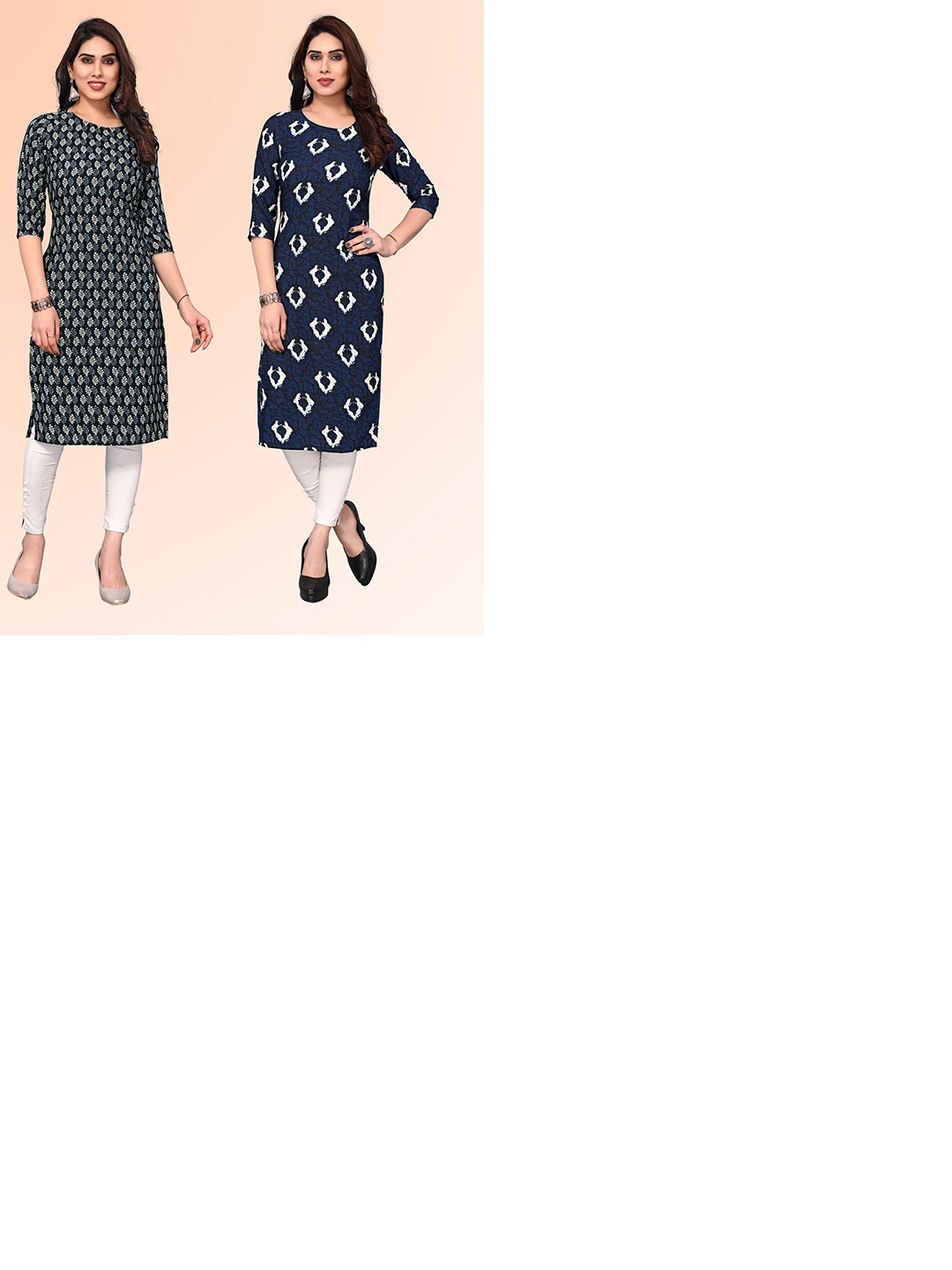 

KETAKI FASHION Selection Of 2 Floral Printed Straight Kurtas, Black