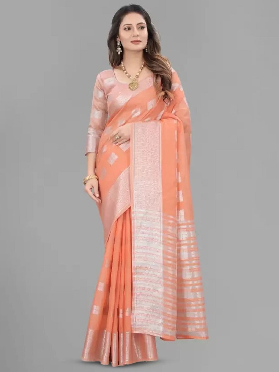 

Aika Ethnic Motifs Zari Pure Georgette Saree, Orange