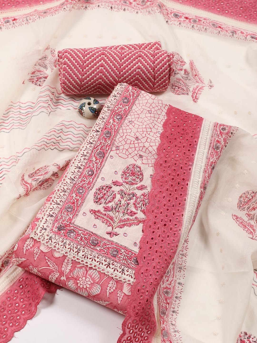 

Meena Bazaar Printed Unstitched Dress Material, Pink