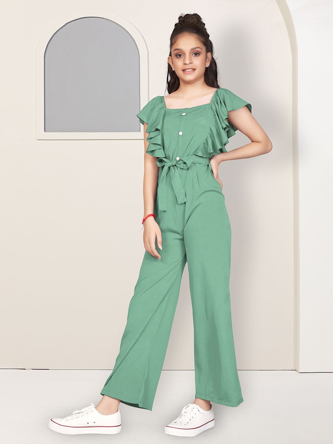 

BAESD Girls Ruffles Square Neck Basic Jumpsuit, Green