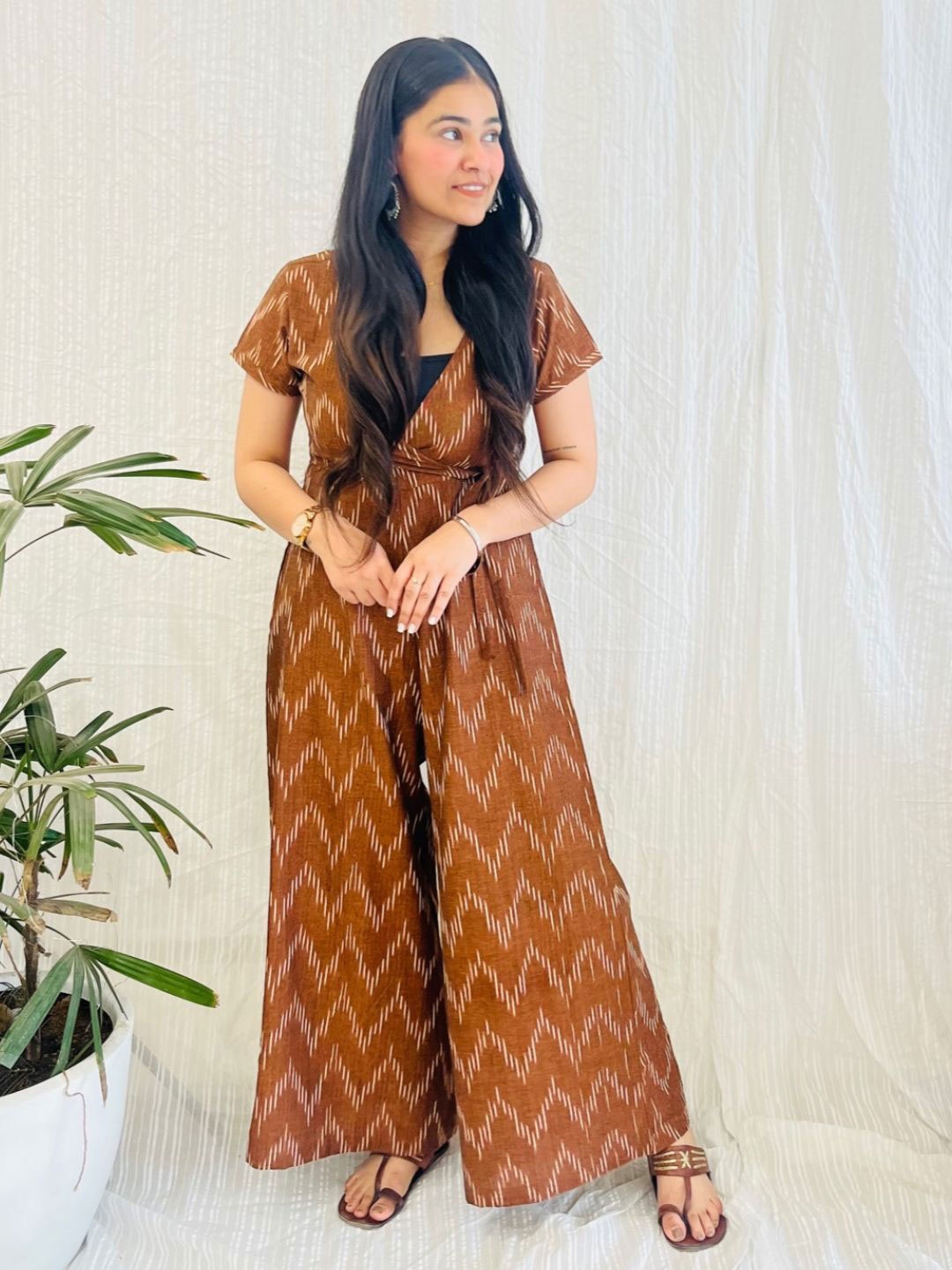 

Bohemian Dream Earthy Ikat Jumpsuit, Brown