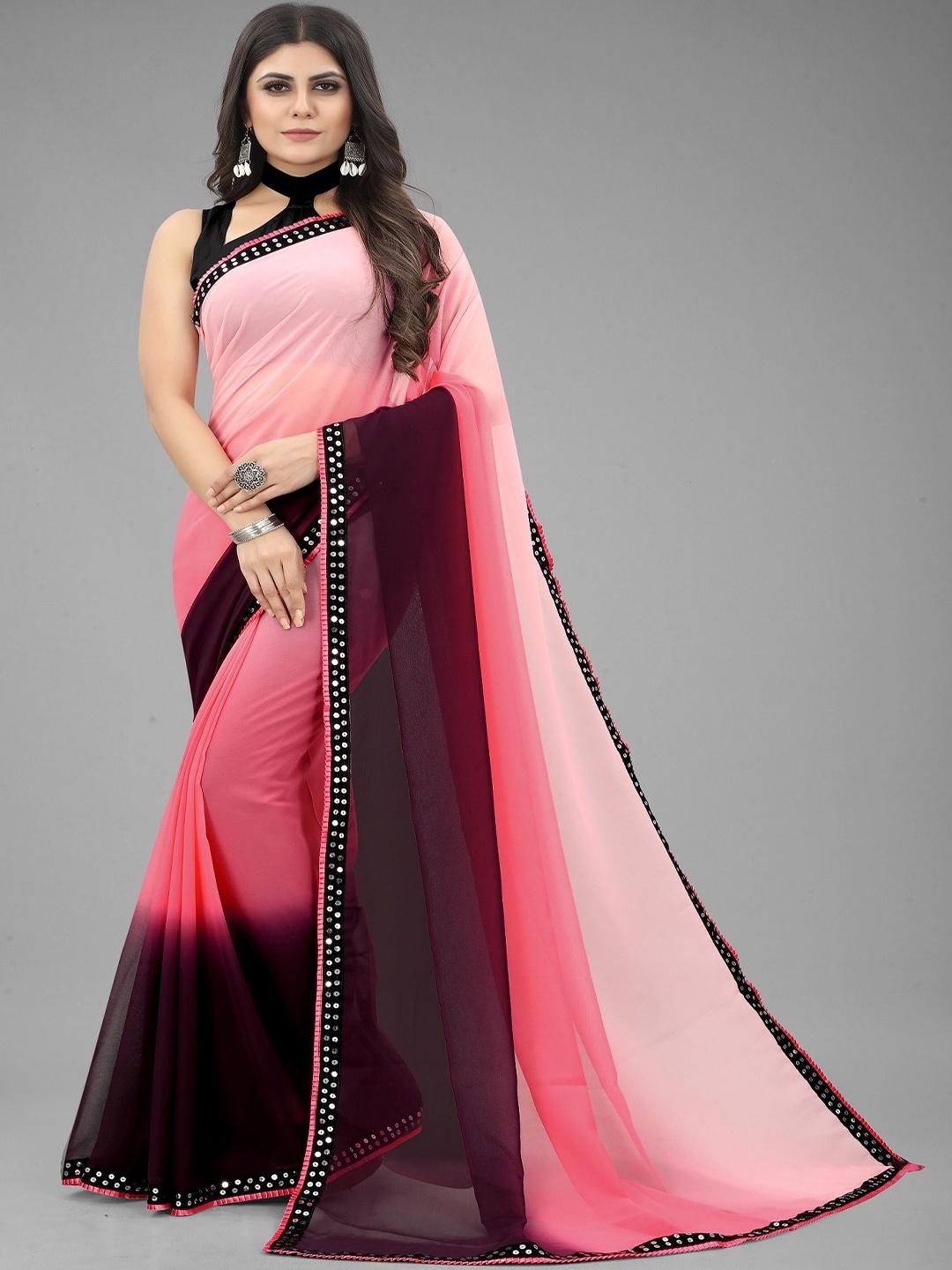 

Aika Colourblocked Pure Silk Saree, Pink