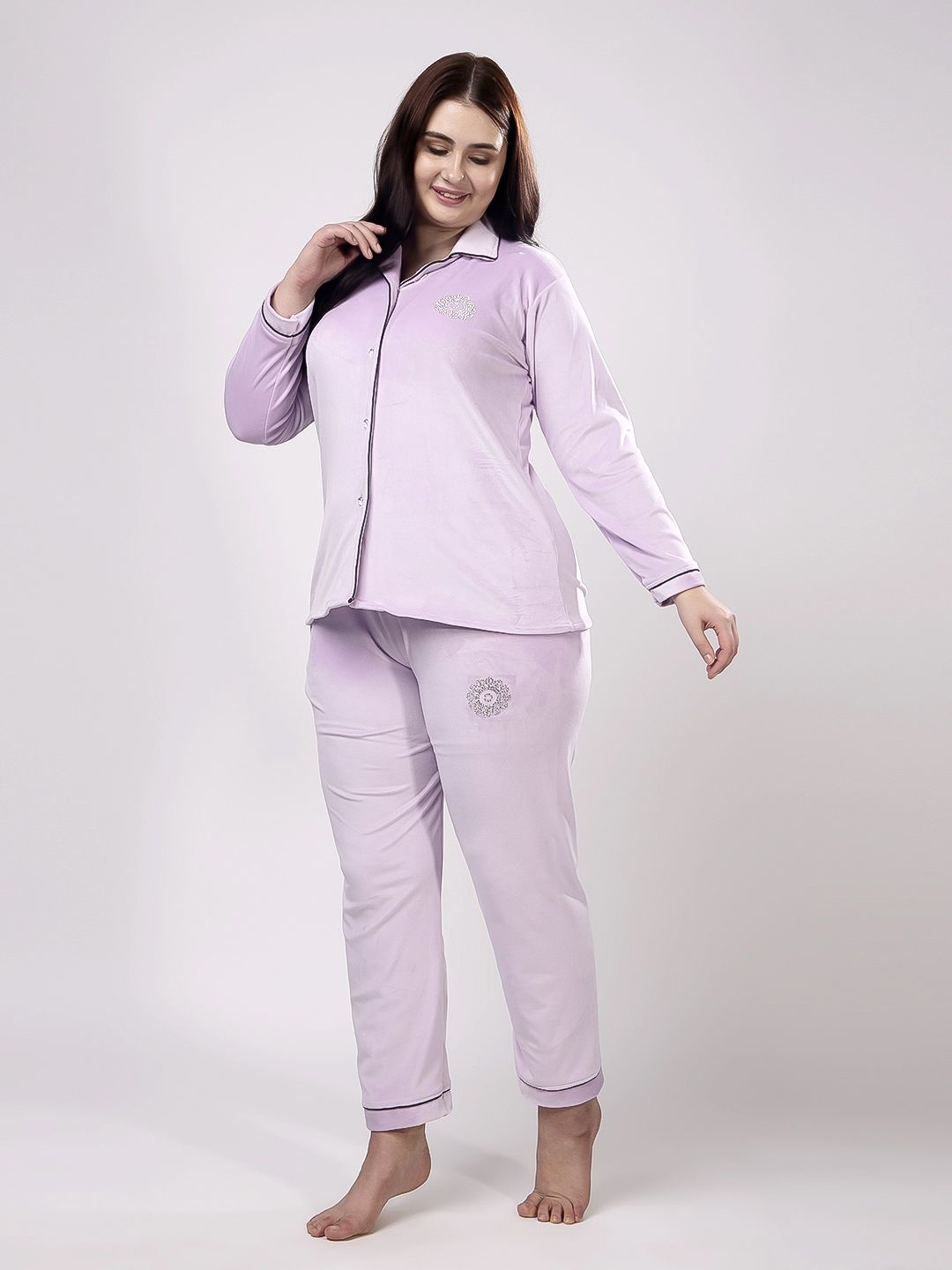 

CHUI MUI Women Lapel Collar Night suit, Lavender