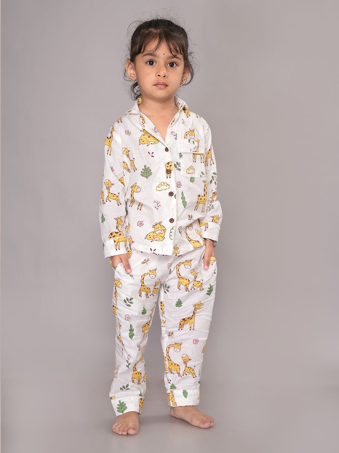 

BLOCKS OF INDIA Kids Printed Pure Cotton Night suit, White