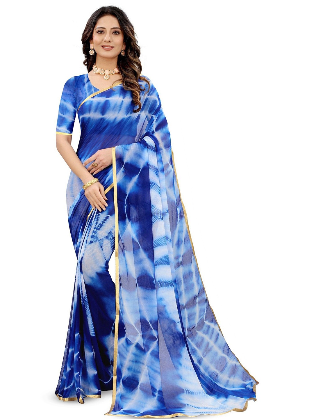 

Aika Tie and Dye Pure Cotton Kanjeevaram Saree, Blue