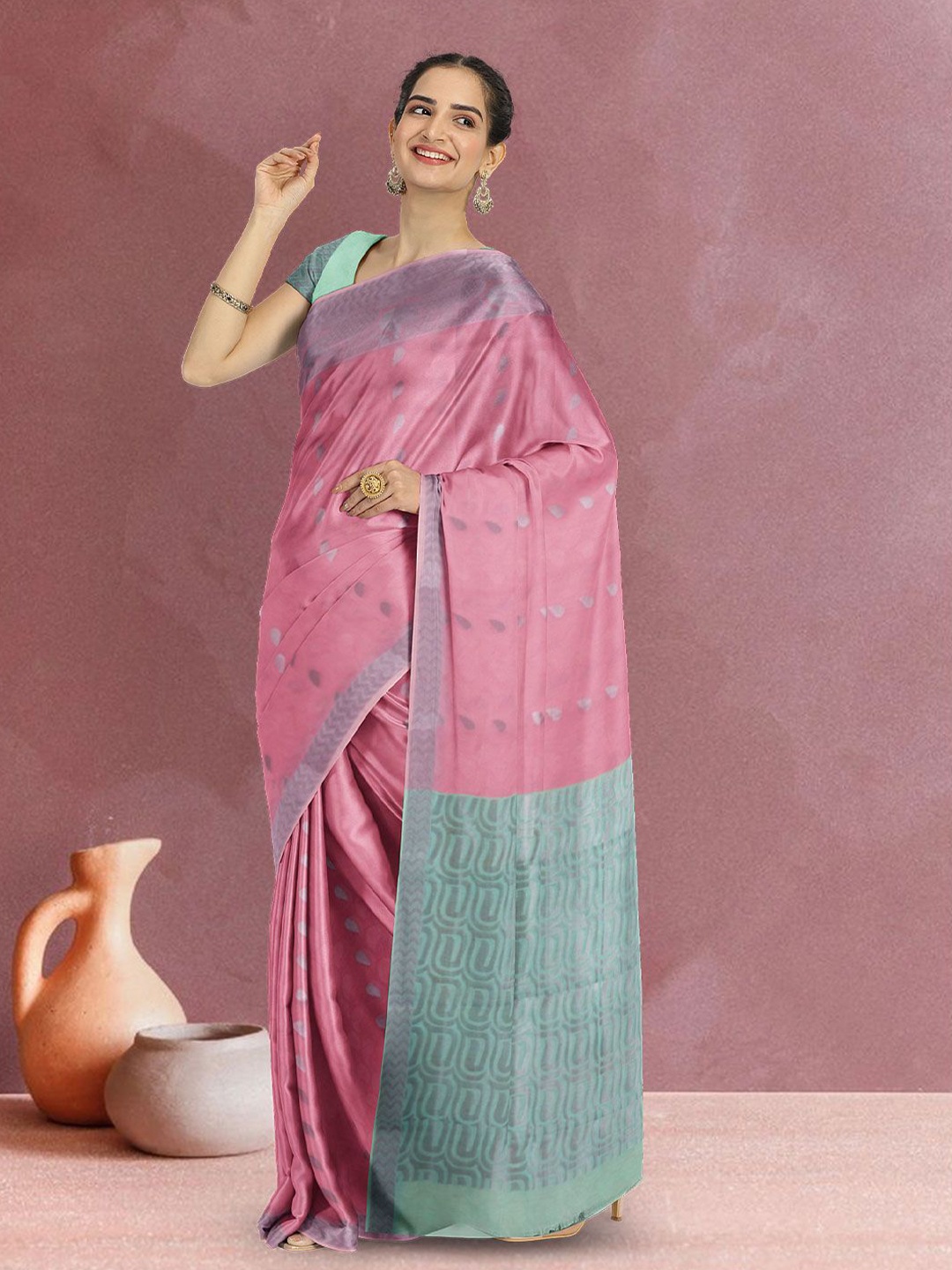 

Avishya Ethnic Motifs Zari Woven Design Saree, Pink