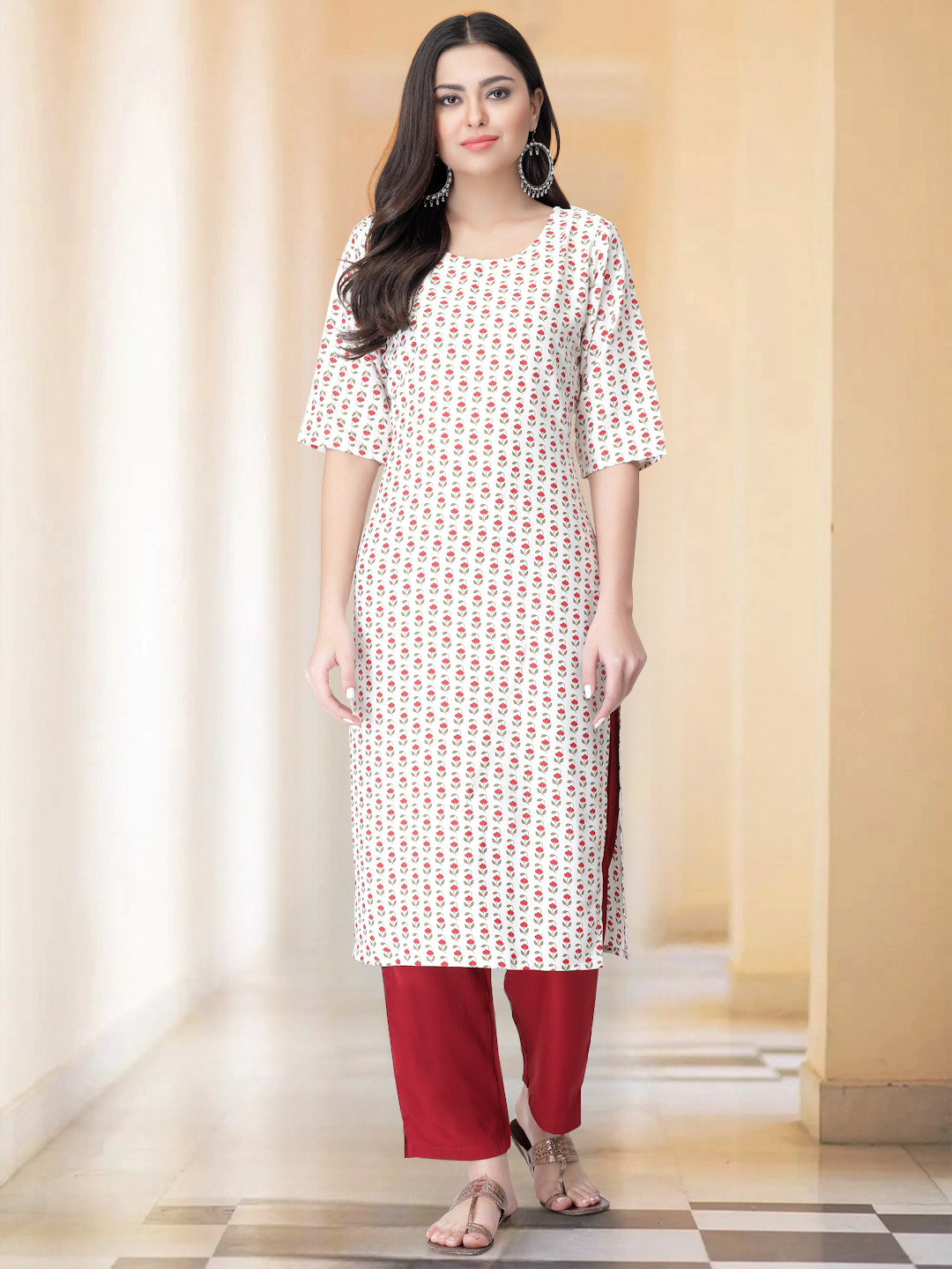 

7Threads Selection Of 2 Floral Printed Round Neck Straight Kurta with Trousers, Black